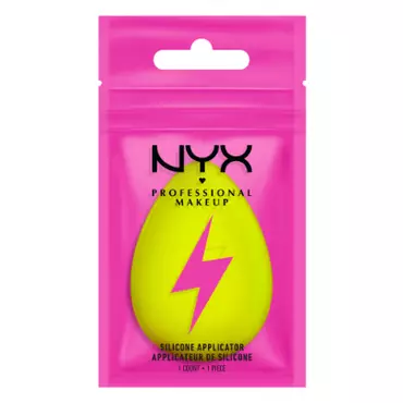 Bright pink packaging of NYX Professional Makeup silicone applicator with a lightning bolt design, emphasizing its functionality.