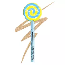 Open NYX Professional Makeup Holiday Candy Swirl Liner showing the brush tip applicator and its drawn swatch in shade 01 Spice Spice Baby